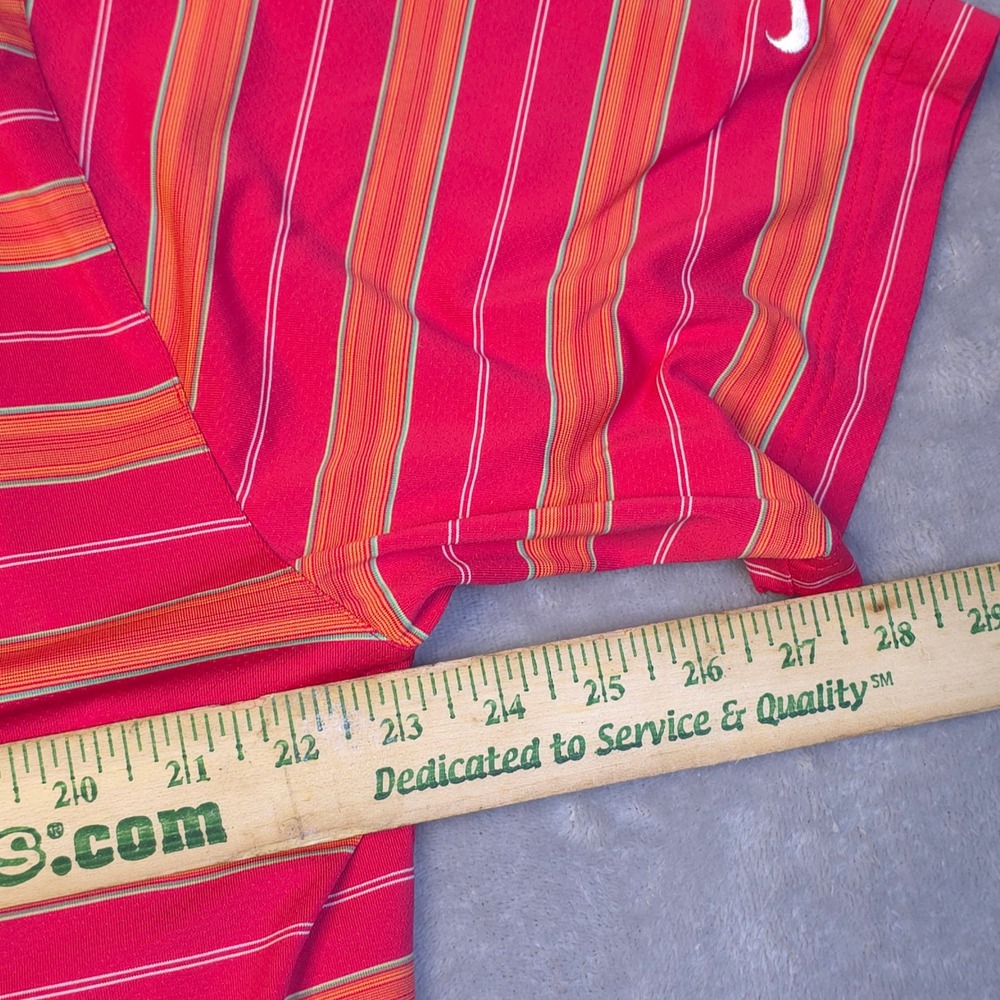 Nike Golf Polo Shirt Men' XL Red Orange Striped The Players Championship Fit Dry - Picture 12 of 14
